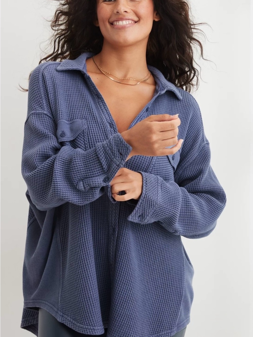 Aerie LumberJane Waffle Shirt in Fresh Bright Blue
